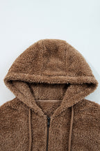 Sherpa Zip-Up Hoodie and Drawstring Shorts Set