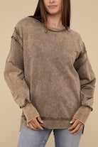 Women's Sweatshirts & HoodiesAcid Wash French Terry Exposed-Seam Sweatshirt - VacationGrabs