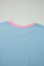Colorblock Trim Ribbed Top & Shorts Set