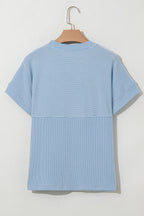 Solid Corded Knit Mock Neck T-Shirt