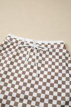 Checker Long Sleeve Top and Drawstring Mini Skirt Set