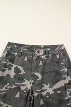Camo Denim Cargo Wide Leg Pants
