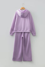 Solid Half-Zip Hoodie and Pants Set