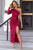 Women's Dresses Red Ruched Slit Maxi Dress