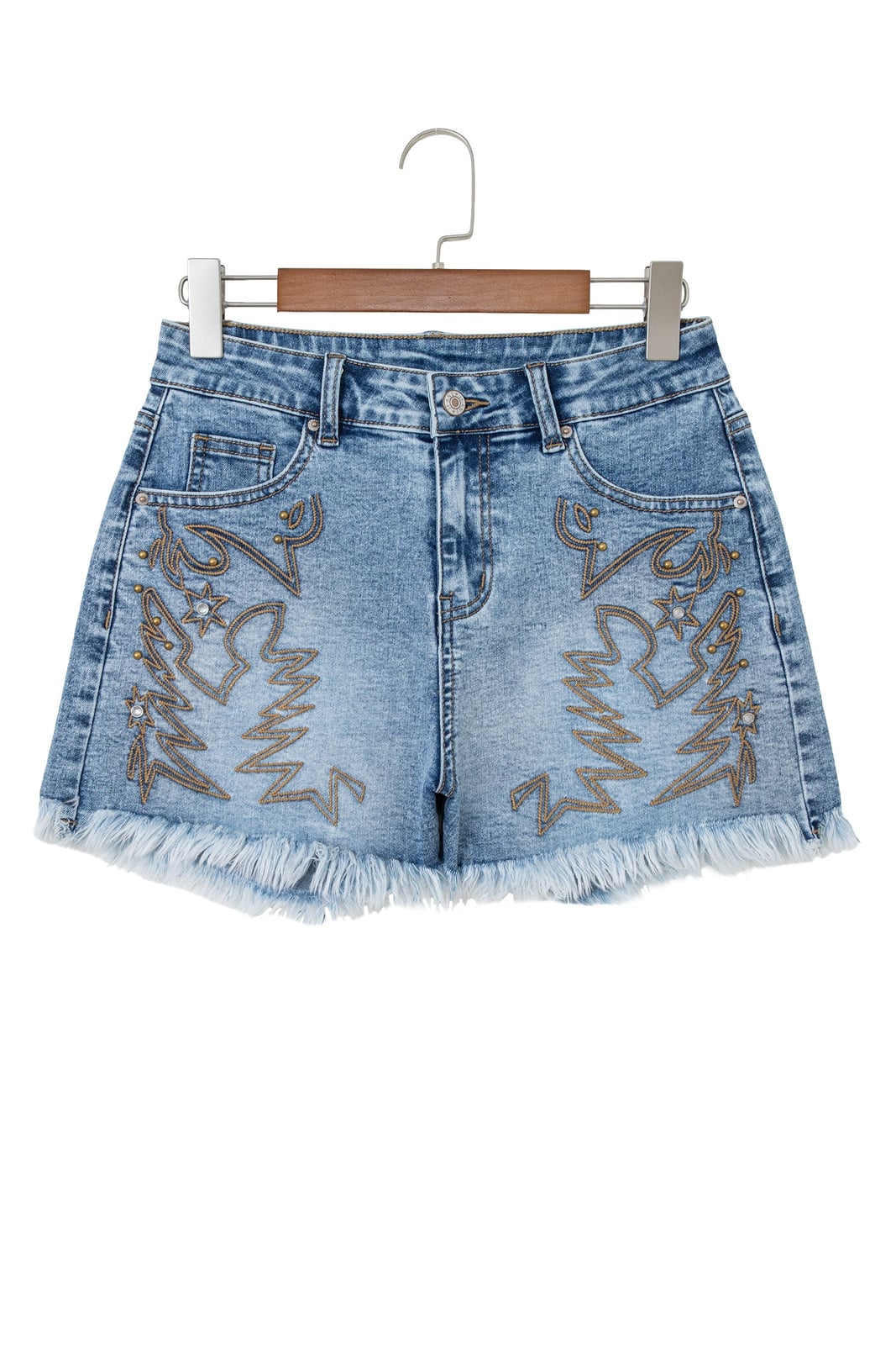 Western Embroidered Studded Denim Shorts
