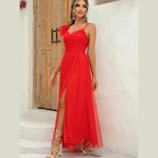 Asymmetrical Ruched Slit Dress - VacationGrabs