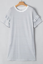 Stripe Ruffle Sleeve Crewneck T-Shirt Mini Dress