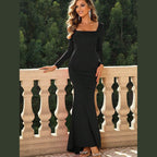 Square Neck Long Sleeve Dress - VacationGrabs