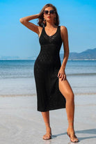 Side Split Crochet Coverup Long Beach Dress - VacationGrabs