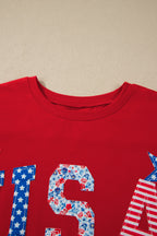 Patriotic USA Patch Embroidered Short Sleeve T-Shirt