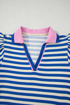 Stripe Flutter Sleeve Contrast Collar Mini Dress