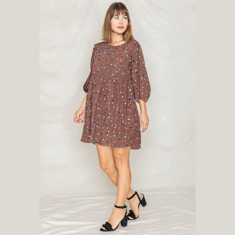 Abstract Polka Dot Bishop Sleeve Mini Dress - VacationGrabs