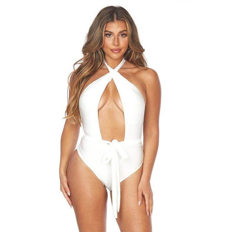 Swimwear - One Piece Criscross Halter Neckline Waist Wrap - VacationGrabs