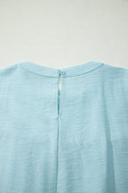 Solid Pleated Tie Sleeve Babydoll Blouse