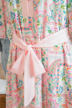 Boho Floral Colorblock 3/4 Sleeve Belted Mini Dress