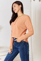 Women's Shirts Basic Bae Half Button Long Sleeve Top