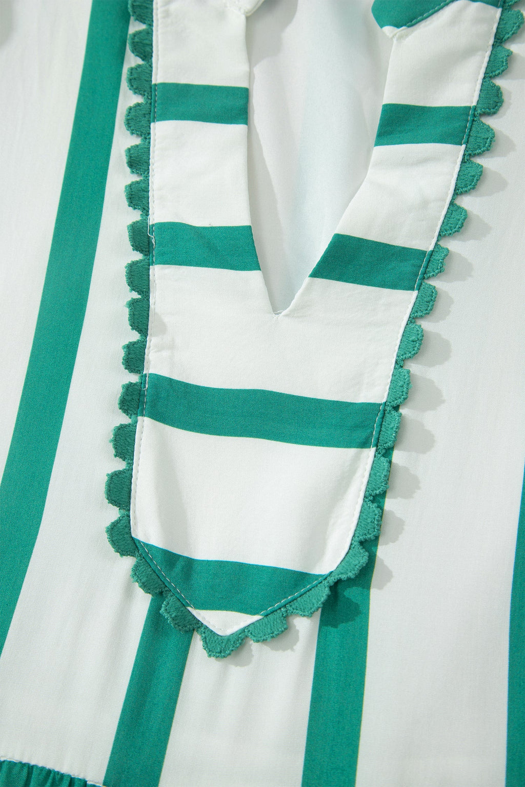 Stripe Ricrac Trim Notched Neck Midi Dress