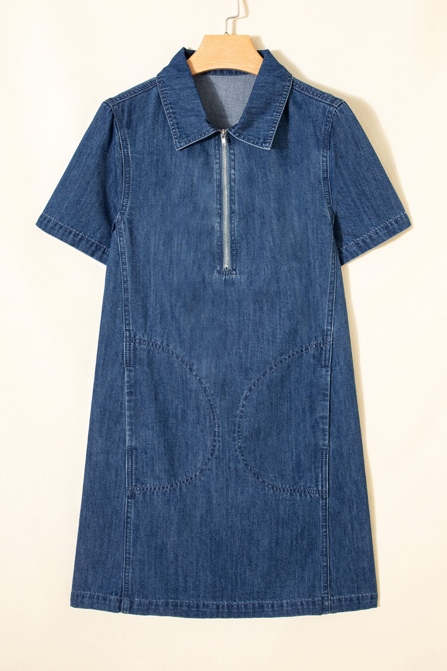 Denim Zip-Up Collar Short Sleeve Mini Dress