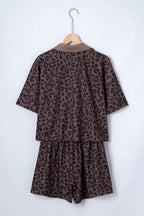 Leopard Collared V-Neck Top & Shorts Set