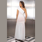 One-Shoulder Ruched Maxi Dresses - VacationGrabs