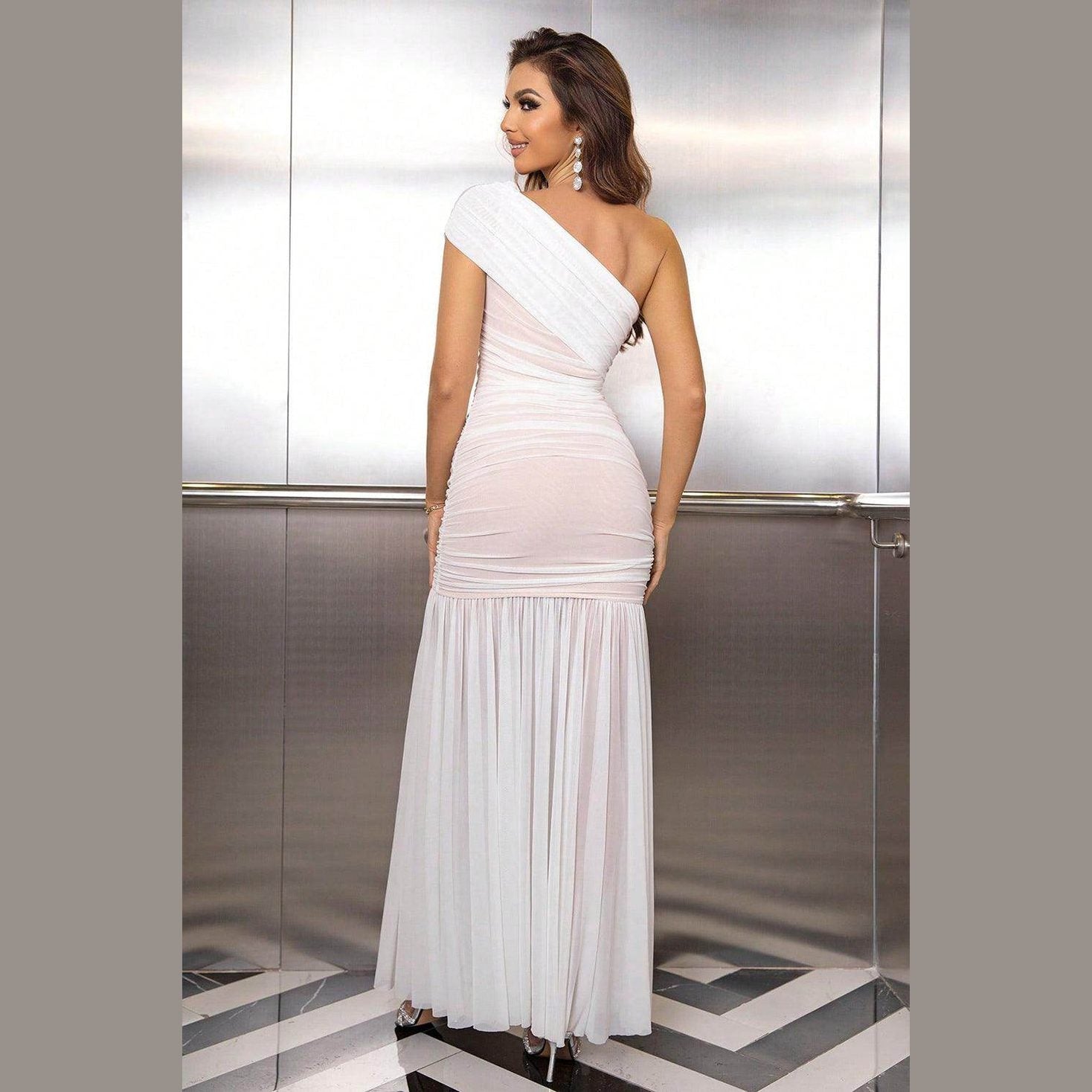 One-Shoulder Ruched Maxi Dresses - VacationGrabs
