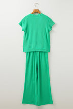 Solid Corded T-Shirt and Pants Set