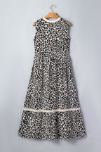 Leopard Colorblock Sleeveless Midi Dress