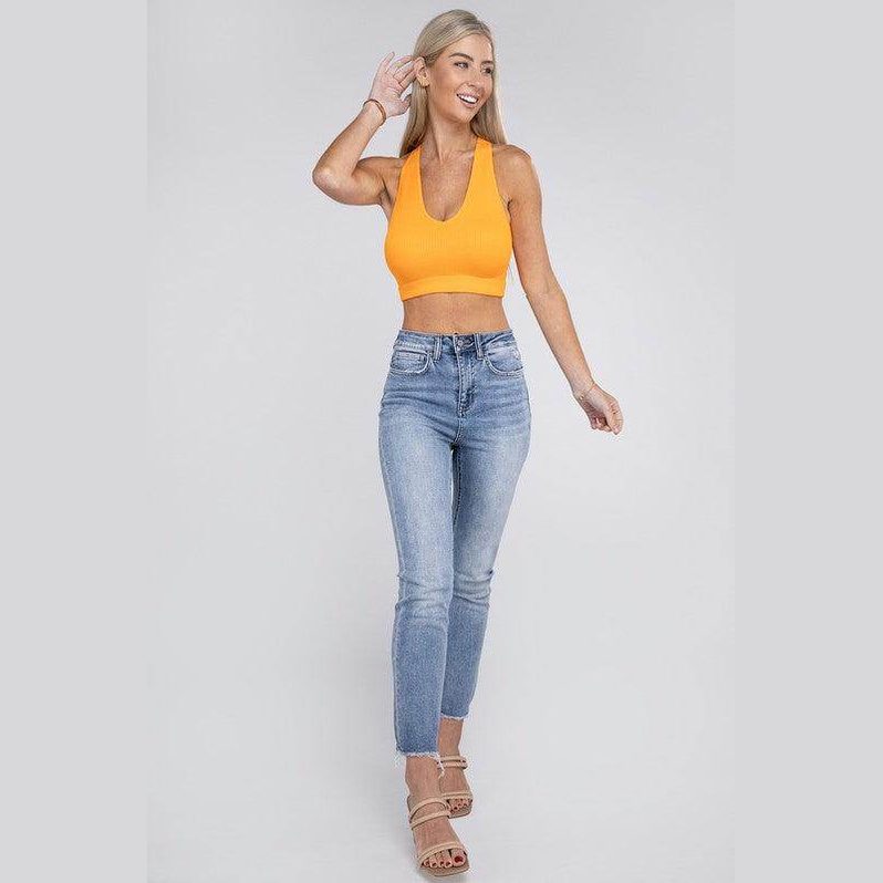Ribbed Cropped Racerback Tank Top - VacationGrabs