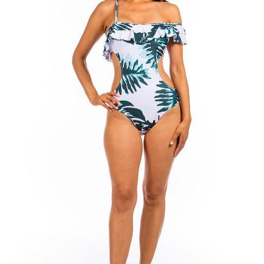 Women's Swimwear - 1PC Open Sided One Piece Bathing Suit With Ruffled Sho