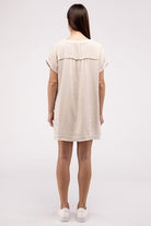 Women's Dresses Gauze Rolled Short Sleeve Raw Edge V-Neck Dress