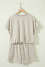 Solid Puff Sleeve Top & Drawstring Shorts Set