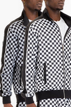 Checkered Track Jacket – Full Zip with Stripe Detail