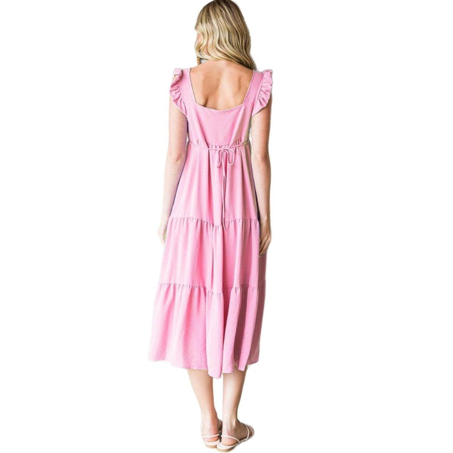 Reborn J Ruffled Sleeveless Tiered Midi Dress - VacationGrabs