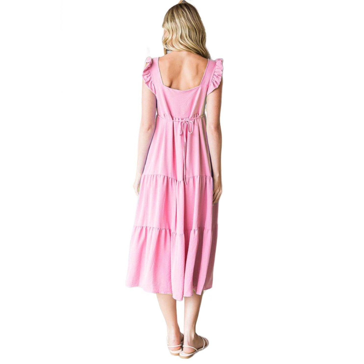 Reborn J Ruffled Sleeveless Tiered Midi Dress - VacationGrabs