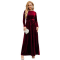 Tie Front Round Neck Long Sleeve Maxi Dress - VacationGrabs