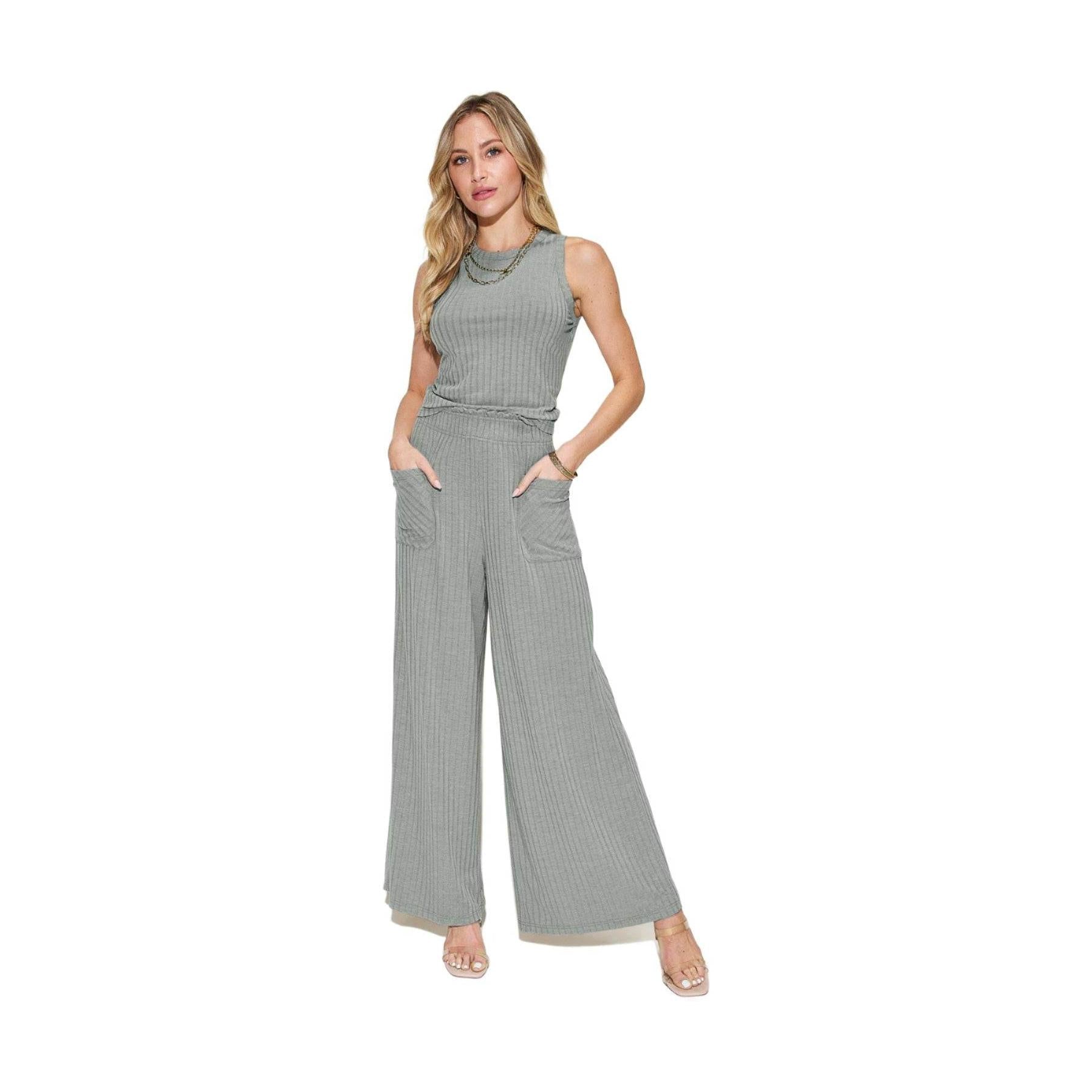 Basic Bae Full Size Ribbed Tank and Wide Leg Pants Set - VacationGrabs