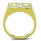 Gold men's ring featuring AAA grade cubic zirconia ring for men with a stylish chevron design