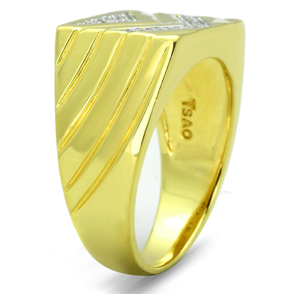 Men's gold ring with AAA grade cubic zirconia ring for men featuring a textured design