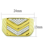 Gold men's ring with chevron design featuring AAA grade cubic zirconia ring for men
