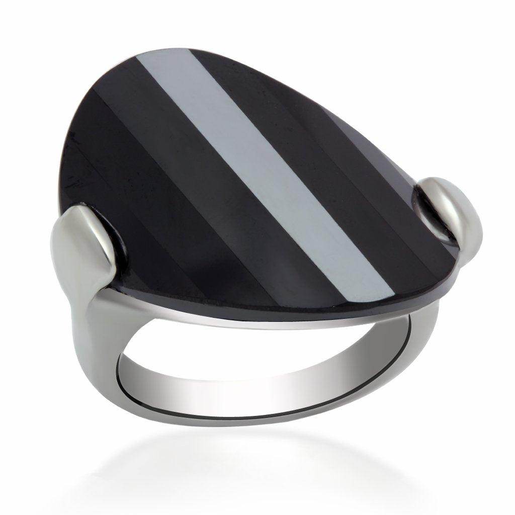 Stylish AAA grade jewelry ring for women with a sleek black and silver striped design