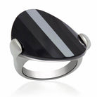 Stylish AAA grade jewelry ring for women with a sleek black and silver striped design