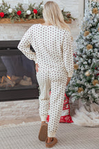 Polka Dot Waffle Knit Top and Pants Lounge Set