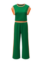Colorblock Short Sleeve Top & Wide Leg Pants Set