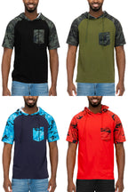 Camo Print Hooded Tee with Chest Pocket