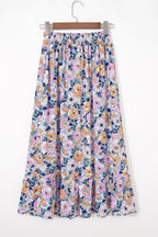 Floral Lace Up High Waist Ruffle Maxi Skirt
