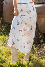 Western Lace Trim High Waist Maxi Skirt