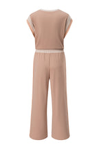 Colorblock Short Sleeve Top & Wide Leg Pants Set