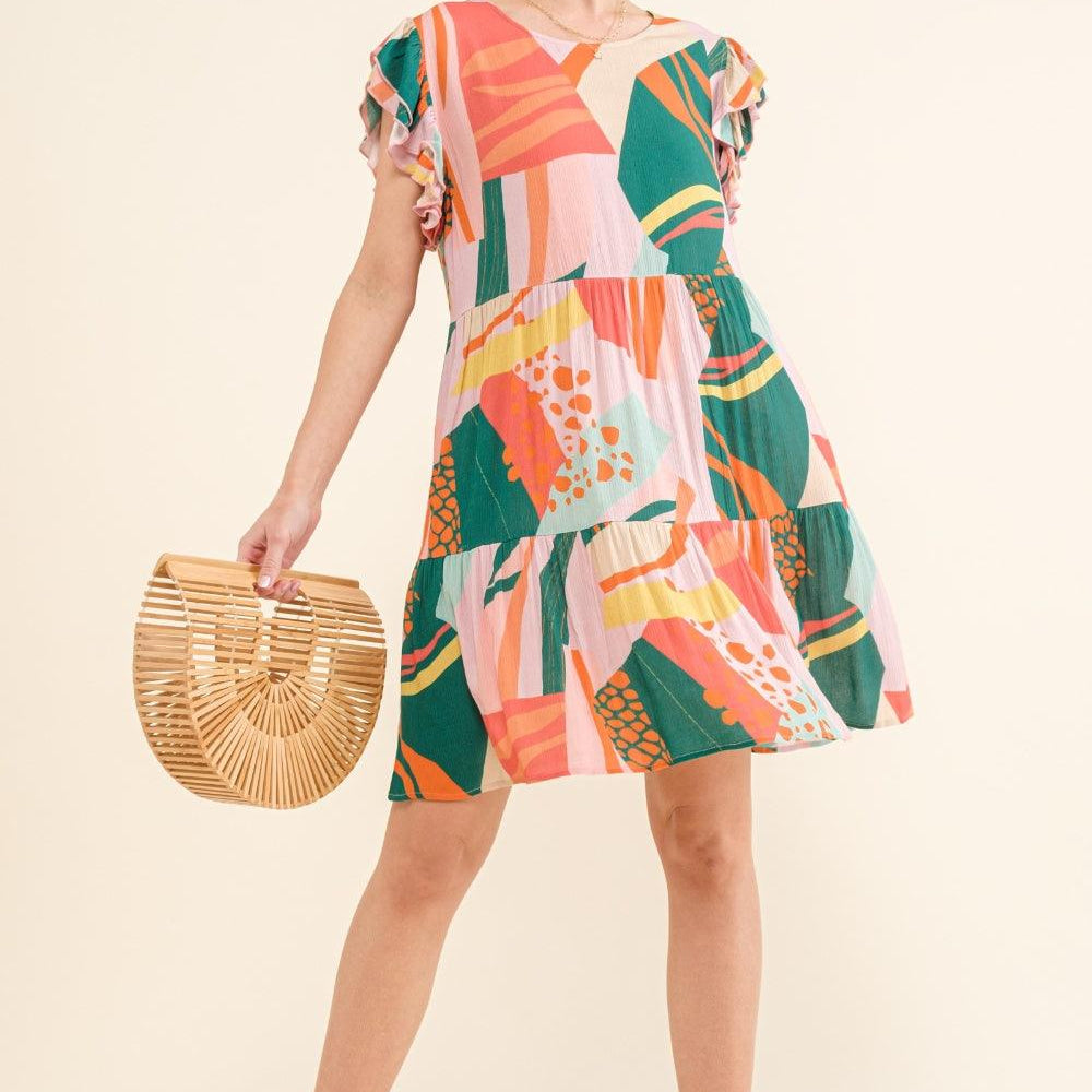 Women's Dresses And The Why Printed Double Ruffle Sleeve Dress
