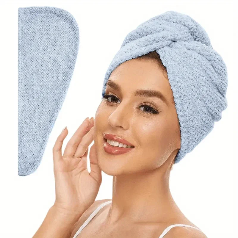 Light blue absorbent hair towel wrap for women, quick-drying and soft