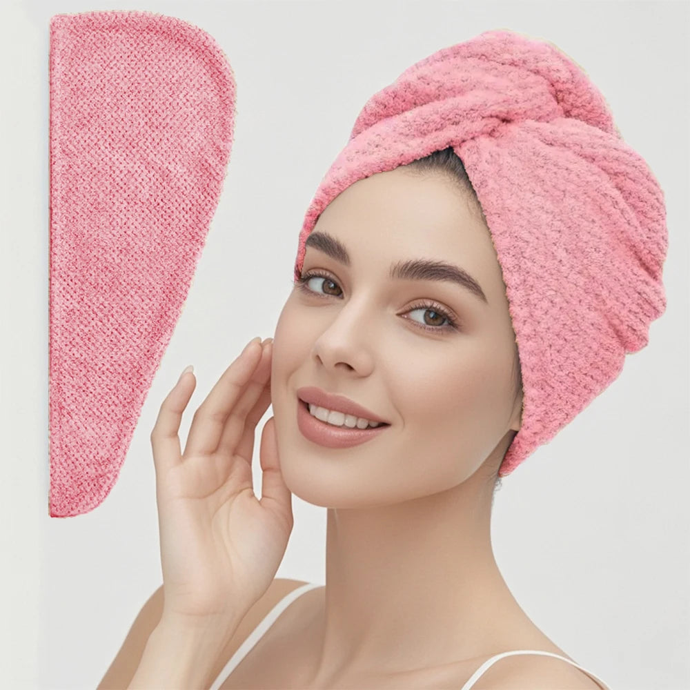 Pink absorbent hair towel wrap for women, ideal for quick drying